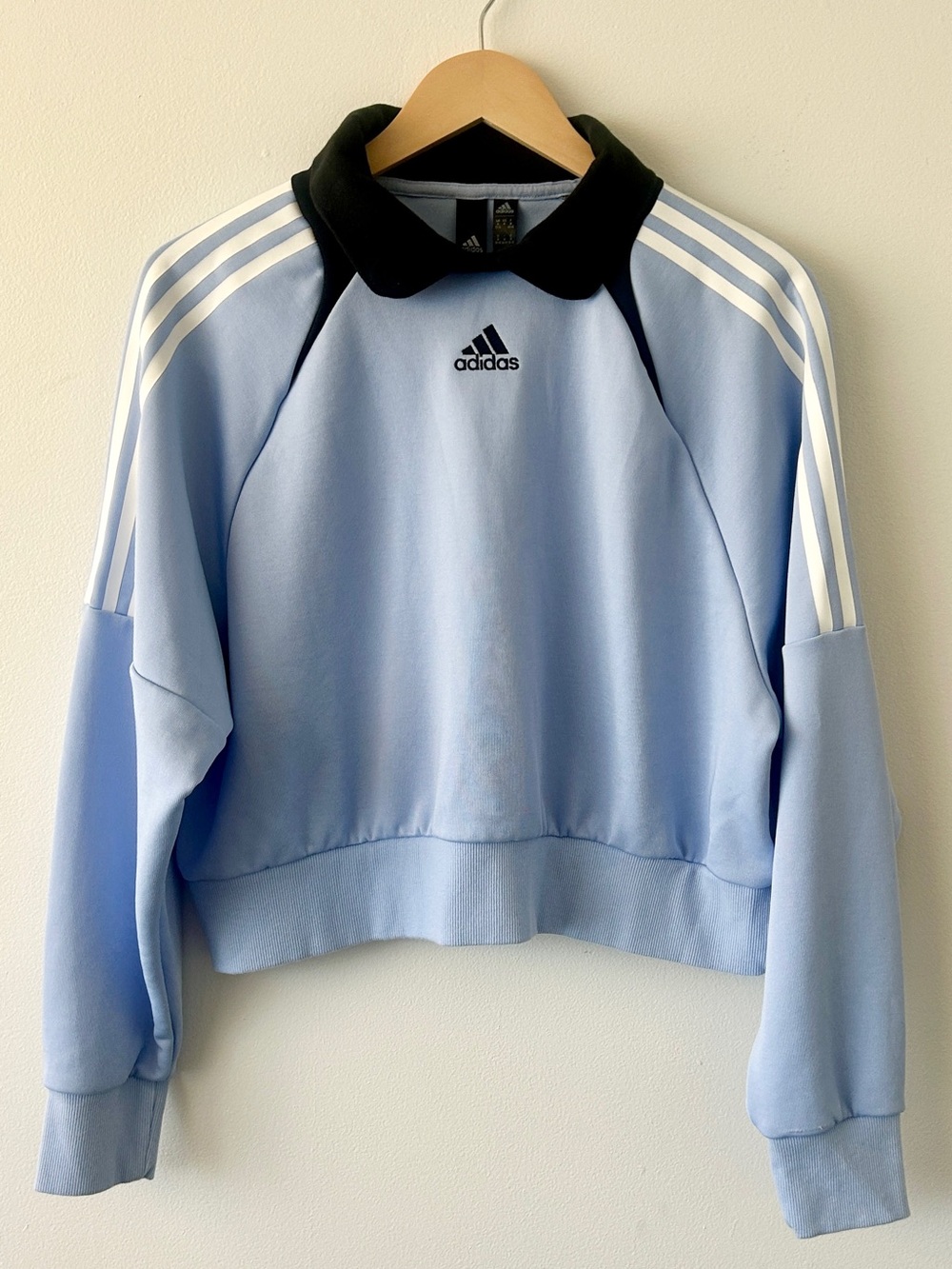 Adidas Express Blue+Black Collared 3-Stripe Track Sweater • Women’s Medium